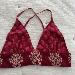 RAGA Burgundy and Beige silk Halter Top L